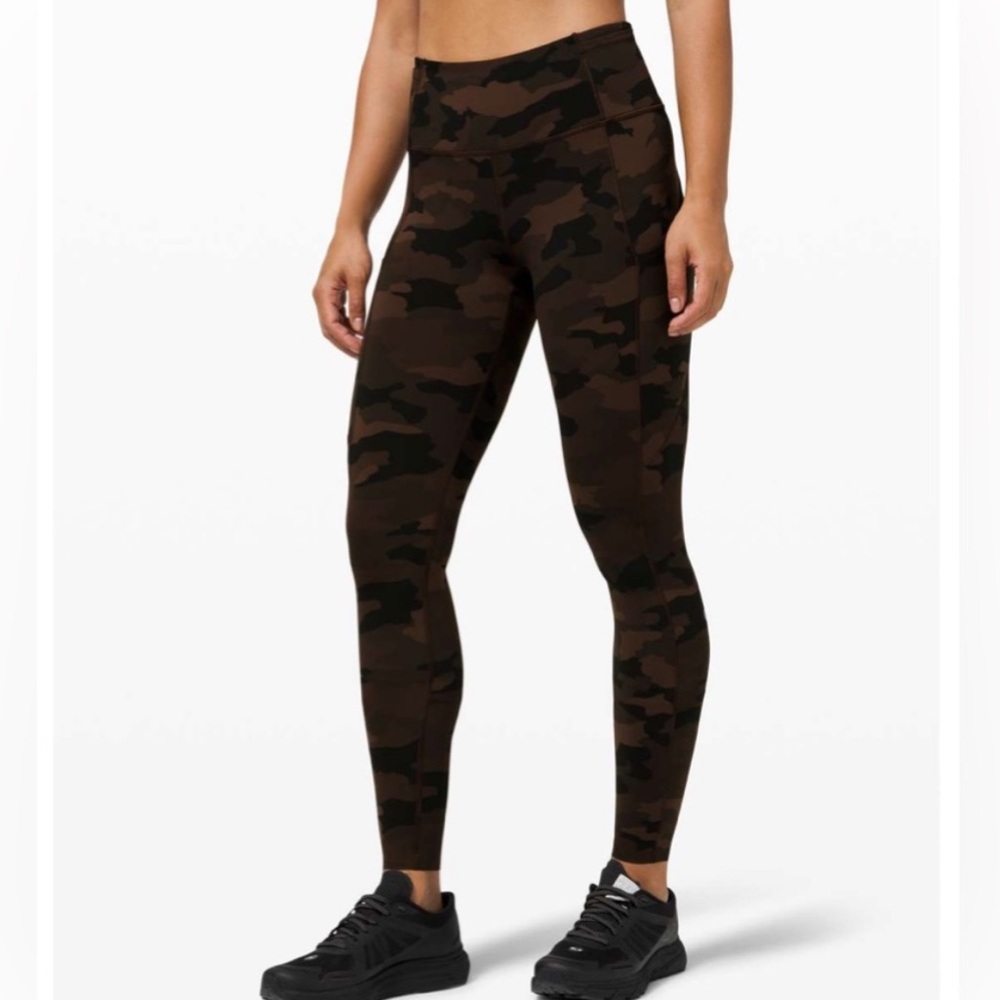 Lululemon Fast and Free 28" Heritage 365 Camo Brown Multi Leggings Nulux